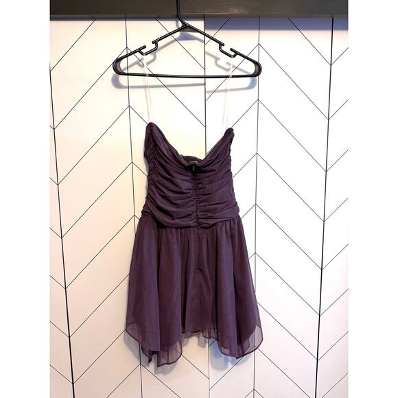 Mistress Rocks Womens Medium Purple Mesh Ruched Handkerchief Asymmetrical Dress - Picture 8 of 8